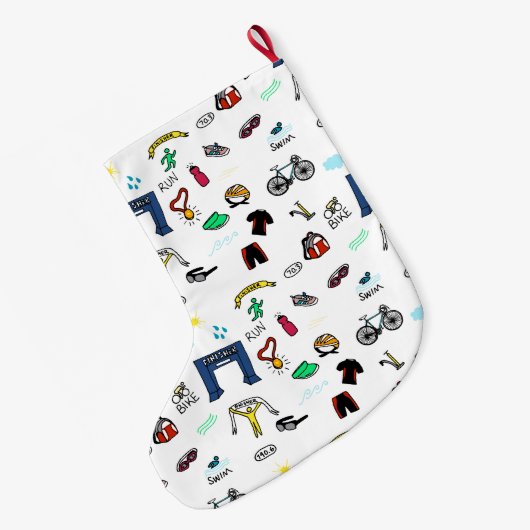 トライアスロンはクリスマスのストッキングを落書きします ラージクリスマスストッキング (裏面 (吊り時))