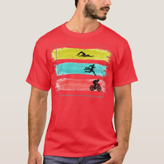 トライアスロンレトロランナー泳ぐ人サイクリスト選手 Tシャツ