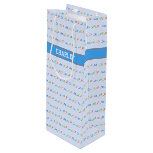 トライアスロン模様名前をカスタムする ワインギフトバッグ (正面アングル)