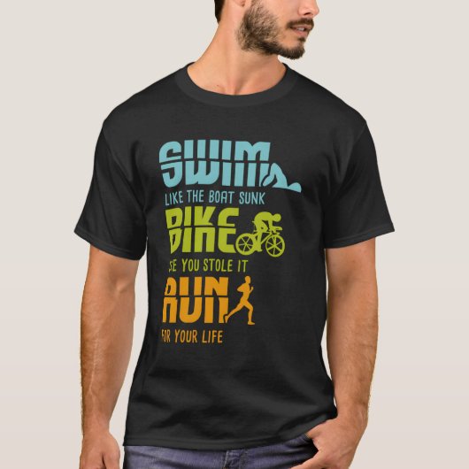 トライアスロン競技者Iトライアスロン選手Iスイムバイ走 Tシャツ (正面)