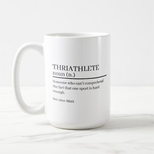 トライアスロン選手の定義ギフト、マグカップに名前を定義、 コーヒーマグカップ (左)