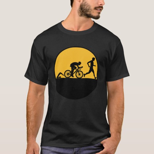 トライアスロン3ステージフルナイトムーンスイミングサイクリング Tシャツ (正面)