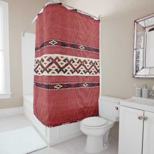 トライアングルストライプキリムレッド白黒  シャワーカーテン (インサイチュ)