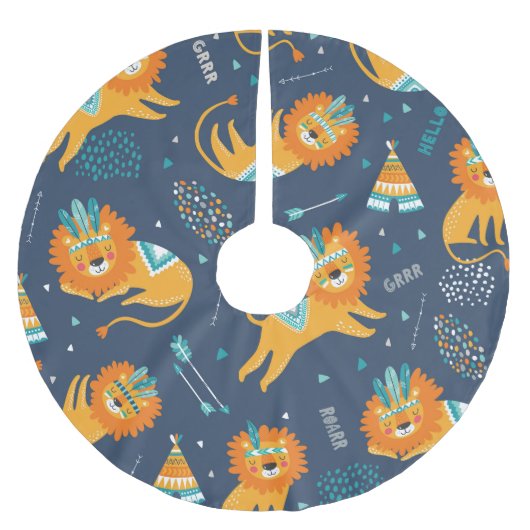 トライオンズ漫画のシームレスなパターン ブラッシュドポリエステルツリースカート (正面)