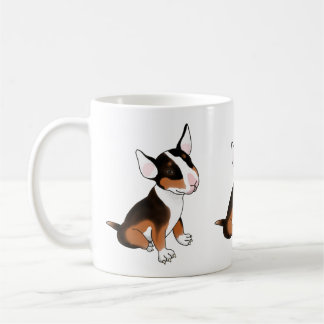トライカラーのブルテリアの子犬のマグカップ コーヒーマグカップ