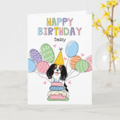 トライカラーカバリヤキングチャールズスパニエル犬誕生日 カード (黄色い花)