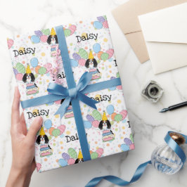 トライカラーカバリヤキングチャールズスパニエル犬誕生日 ラッピングペーパー