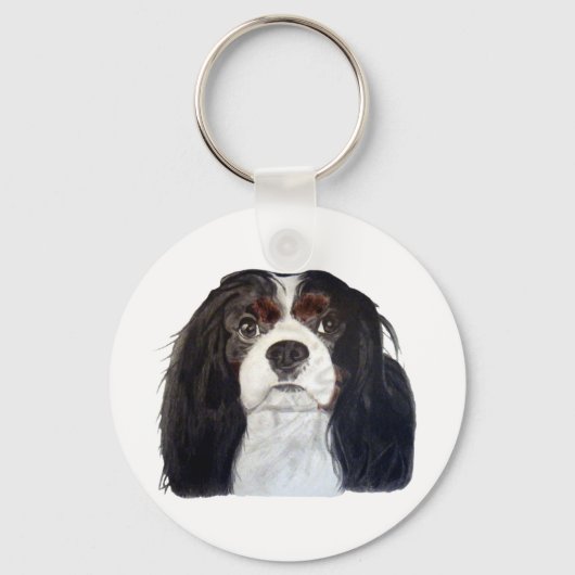 トライカラーカバリヤキングチャールズスパニエル犬2 キーホルダー (正面)