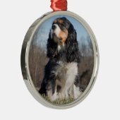 トライカラーカバリヤキングチャールズスパニエル犬 メタルオーナメント (右)