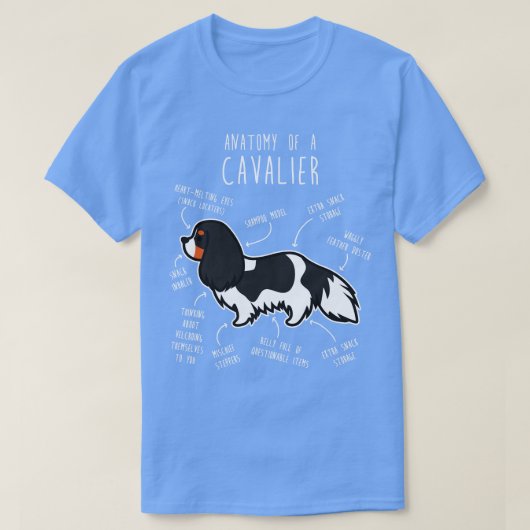 トライカラーカヴァリエキングチャールズスパニエル犬ドッグアナトミー Tシャツ (デザイン正面)