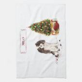 トライカラーキングチャールズスパニエル犬おもしろいクリスマスドッグ キッチンタオル (縦)