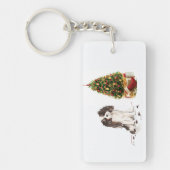 トライカラーキングチャールズスパニエル犬おもしろいクリスマスドッグ キーホルダー (正面)