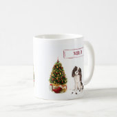 トライカラーキングチャールズスパニエル犬おもしろいクリスマスドッグ コーヒーマグカップ (正面右)