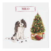 トライカラーキングチャールズスパニエル犬おもしろいクリスマスドッグ フォトキューブ (正面)