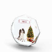 トライカラーキングチャールズスパニエル犬おもしろいクリスマスドッグ フォトブロック (右)