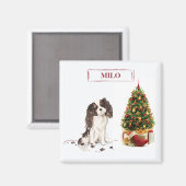 トライカラーキングチャールズスパニエル犬おもしろいクリスマスドッグ マグネット (正面/裏面)