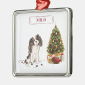 トライカラーキングチャールズスパニエル犬おもしろいクリスマスドッグ メタルオーナメント (左)