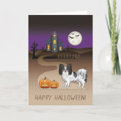 トライカラーパピヨン犬とハロウィンのお化け屋敷 カード (正面)