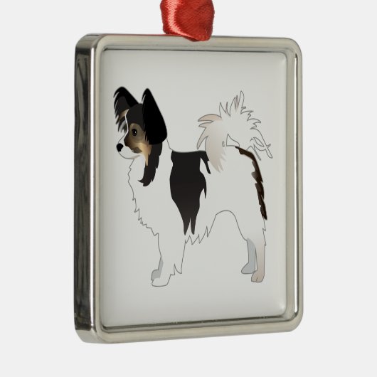 トライカラーパピヨン玩具犬種イラストレーション メタルオーナメント (右)