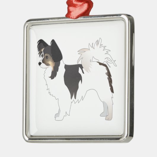 トライカラーパピヨン玩具犬種イラストレーション メタルオーナメント (左)