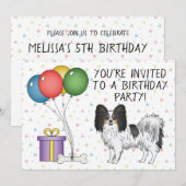 トライカラーパピヨン かわいい幸せな犬 - 誕生日 招待状 (正面/裏面)