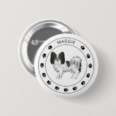 トライカラーパピヨン かわいい犬 名前入り 肉球付き 缶バッジ (正面&裏面)