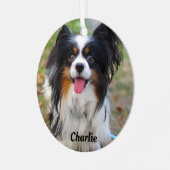 トライカラーパーソナライズされたパピヨンパピードッグ メタルオーナメント (正面左)