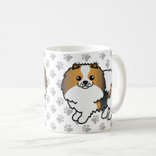 トライカラーポメラニアン かわいい カートゥーン 犬 と 肉球 コーヒーマグカップ