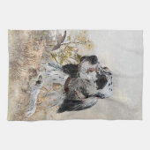 トライカラー英語セッターアート木口料理狩り キッチンタオル (横)