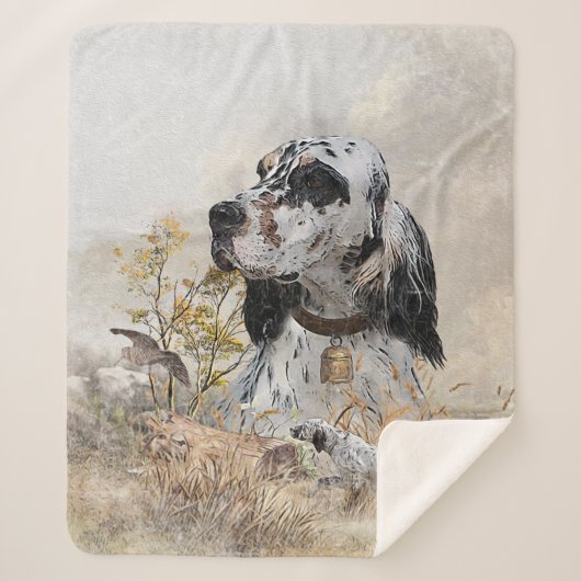 トライカラー英語セッターアート木口料理狩り シェルパブランケット (正面)