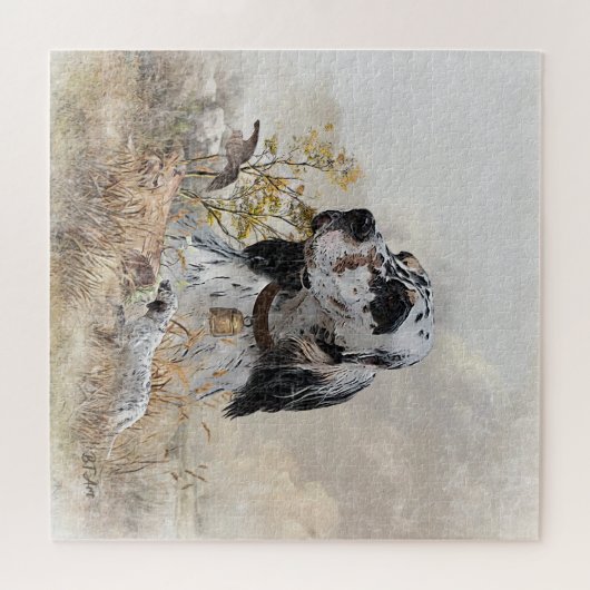 トライカラー英語セッターアート木口料理狩り ジグソーパズル (横)