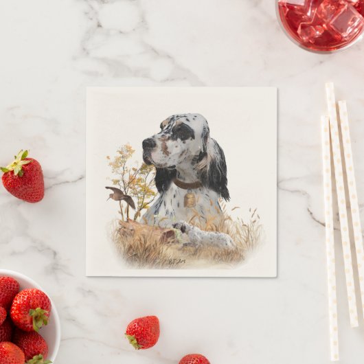 トライカラー英語セッターアート木口料理狩り スタンダードカクテルナプキン (インサイチュ)