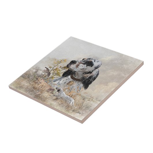 トライカラー英語セッターアート木口料理狩り タイル (側面)