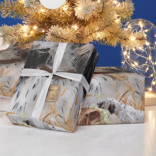 トライカラー英語セッターアート木口料理狩り ラッピングペーパー (クリスマス)