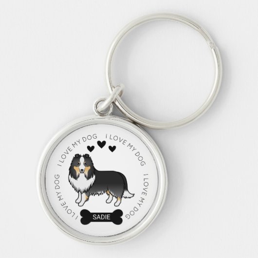 トライカラー シェルティ カートゥーン 犬 愛 名前 キーホルダー (正面)