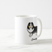 トライカラー・シェルティ・キャラクター犬+名前 コーヒーマグカップ (正面右)