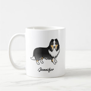トライカラー・シェルティ・キャラクター犬+名前 コーヒーマグカップ