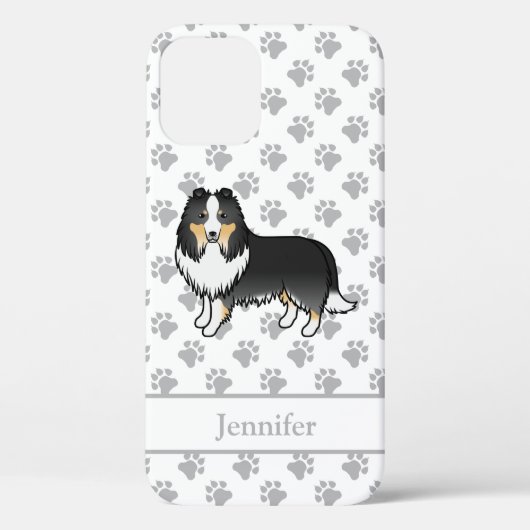 トライカラー・シェルティ・キャラクター犬+名前 Case-Mate iPhoneケース (裏面)