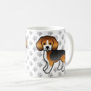 トライカラー ビーグル かわいい カートゥーン 犬 + 肉球 コーヒーマグカップ