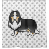 トライカラー ラフコリー かわいい カートゥーン 犬 と 肉球 シャワーカーテン (正面)