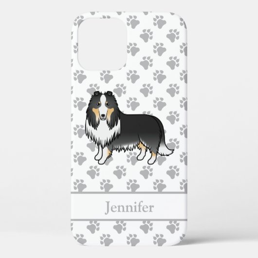 トライカラー ラフコリー かわいい カートゥーン 犬 + 名前 Case-Mate iPhoneケース (裏面)