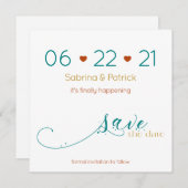 トライカラーBOHO錆ミニマルびティール(緑がかった色)金ゴールド保存日 招待状 (正面/裏面)