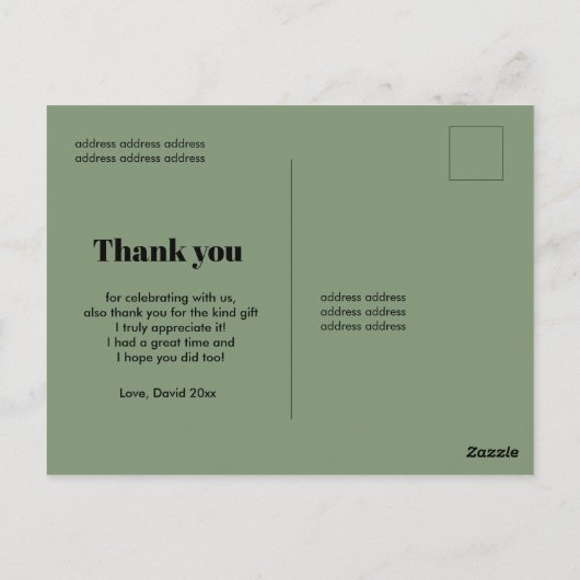 トライガーの感謝カード、ジャングルパーティーの動物たち ポストカード (裏面)