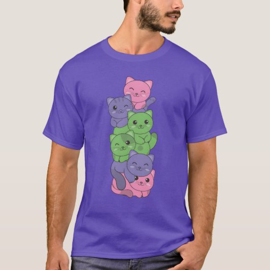 トライジェンダー国旗の猫プライドLgbtqかわいい猫の男の子 Tシャツ (正面)