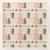 トライバカリブのルの泥布:ボホダークグリーン、ピンク ガラスコースター (正面)