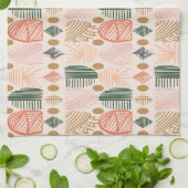 トライバカリブのルの泥布：ボホダークグリーン、ピンク キッチンタオル (折り畳み)