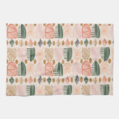 トライバカリブのルの泥布：ボホダークグリーン、ピンク キッチンタオル (横)