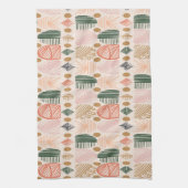 トライバカリブのルの泥布：ボホダークグリーン、ピンク キッチンタオル (縦)