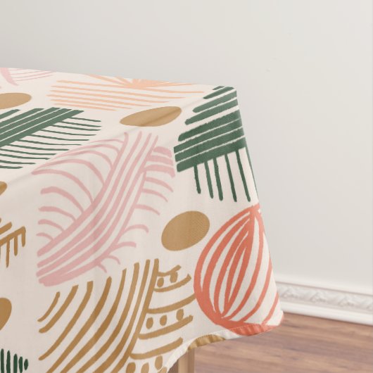 トライバカリブのルの泥布：ボホダークグリーン、ピンク テーブルクロス (インサイチュ)