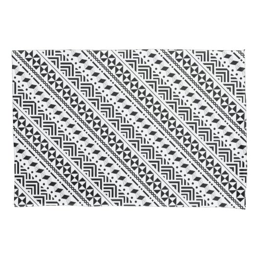トライバモダンルの白黒の幾何学的 枕カバー (正面)